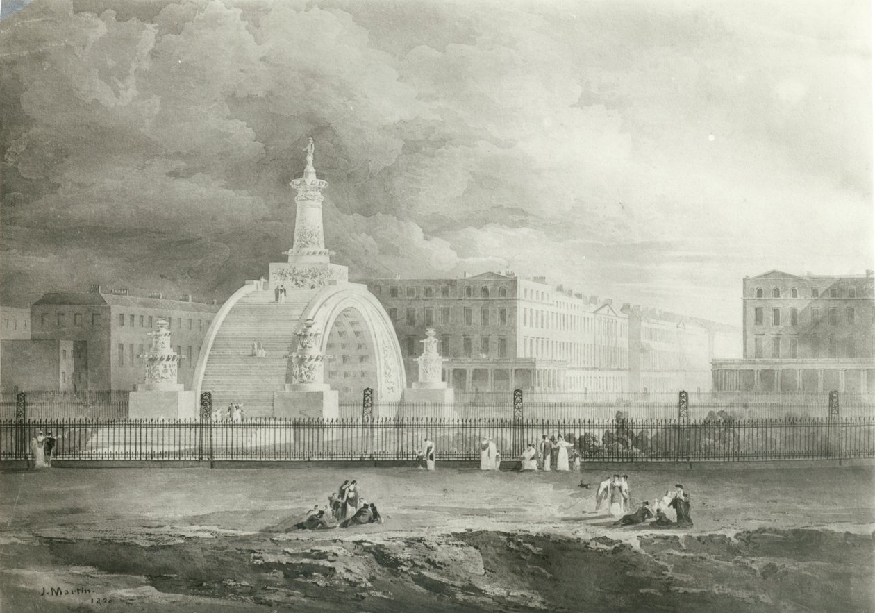 قوس النصر المقترح من بورتلاند بليس إلى ريجنت بارك ، 1820 (الطباعة الحجرية) بواسطة جون مارتن