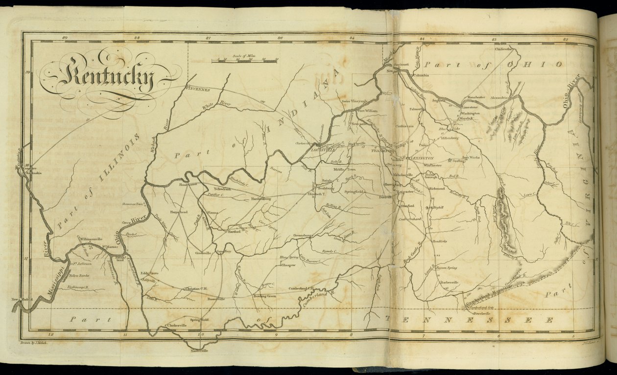 صفحات من "رحلات عبر الولايات المتحدة الأمريكية ..." ، 1818 بواسطة جون ميليش