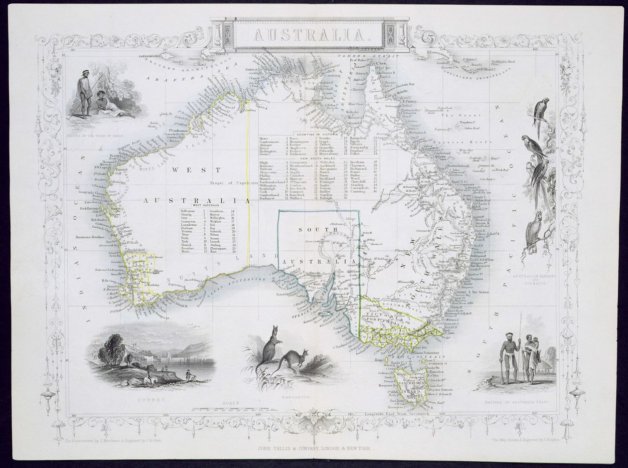 أستراليا ، من سلسلة خرائط العالم التي نشرتها شركة John Tallis und Co. ، London und New York ، 1850s بواسطة جون رابكين