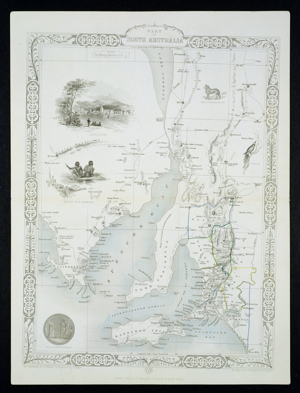 جزء من جنوب أستراليا ، من سلسلة خرائط العالم التي نشرها John Tallis und Co ، New York und London ، 1850s بواسطة جون رابكين