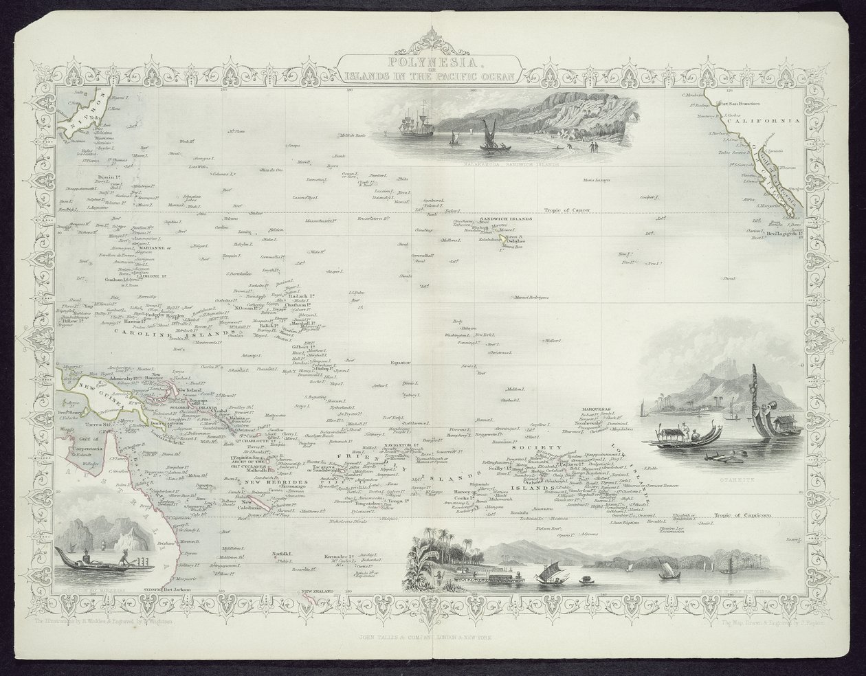 بولينيزيا أو الجزر في المحيط الهادئ ، من سلسلة خرائط العالم التي كتبها John Tallis und Co. ، New York und London ، 1850s بواسطة جون رابكين