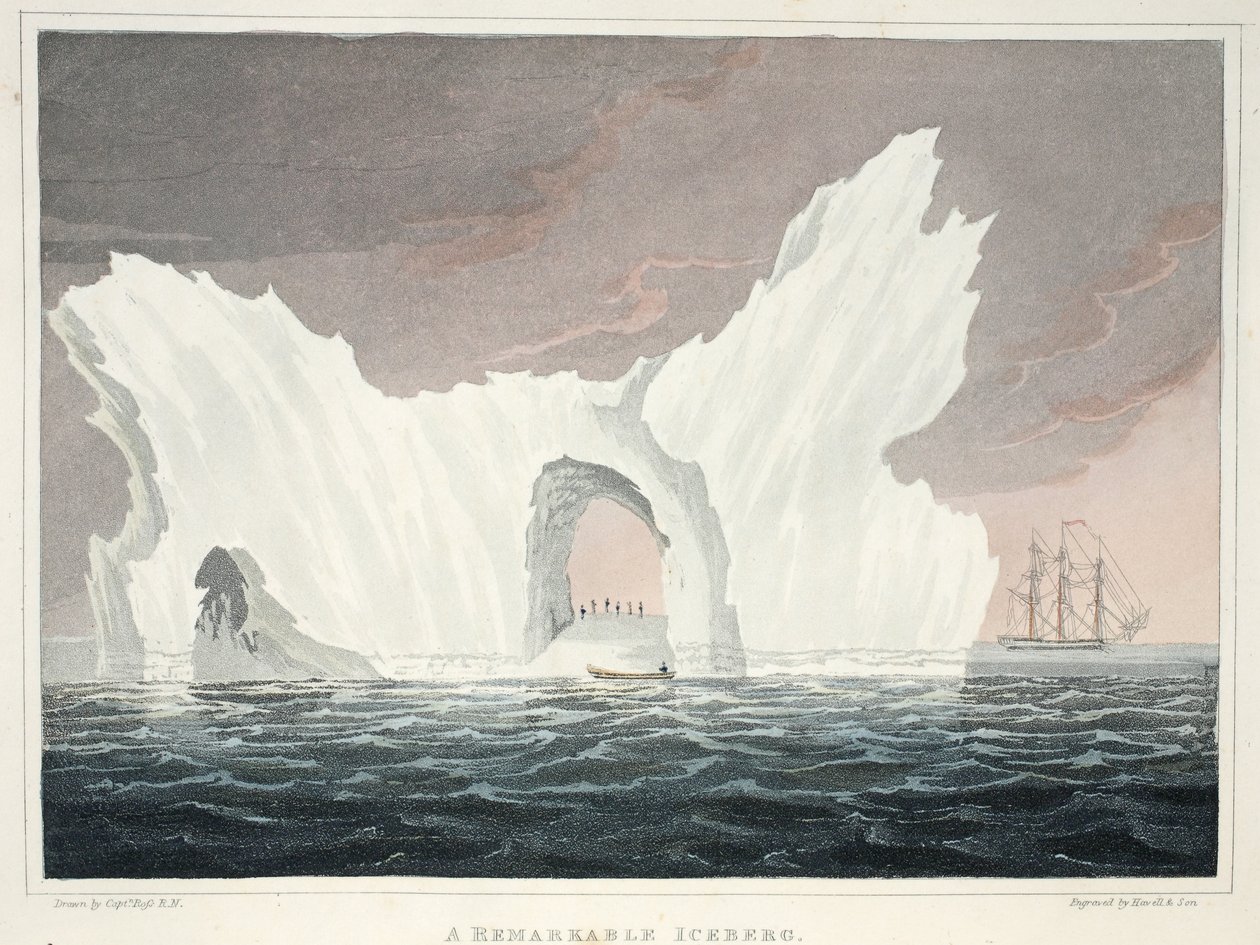 جبل جليد رائع ، يوليو 1818 ، رسم توضيحي من "رحلة اكتشاف ..." ، 1819 بواسطة جون روس