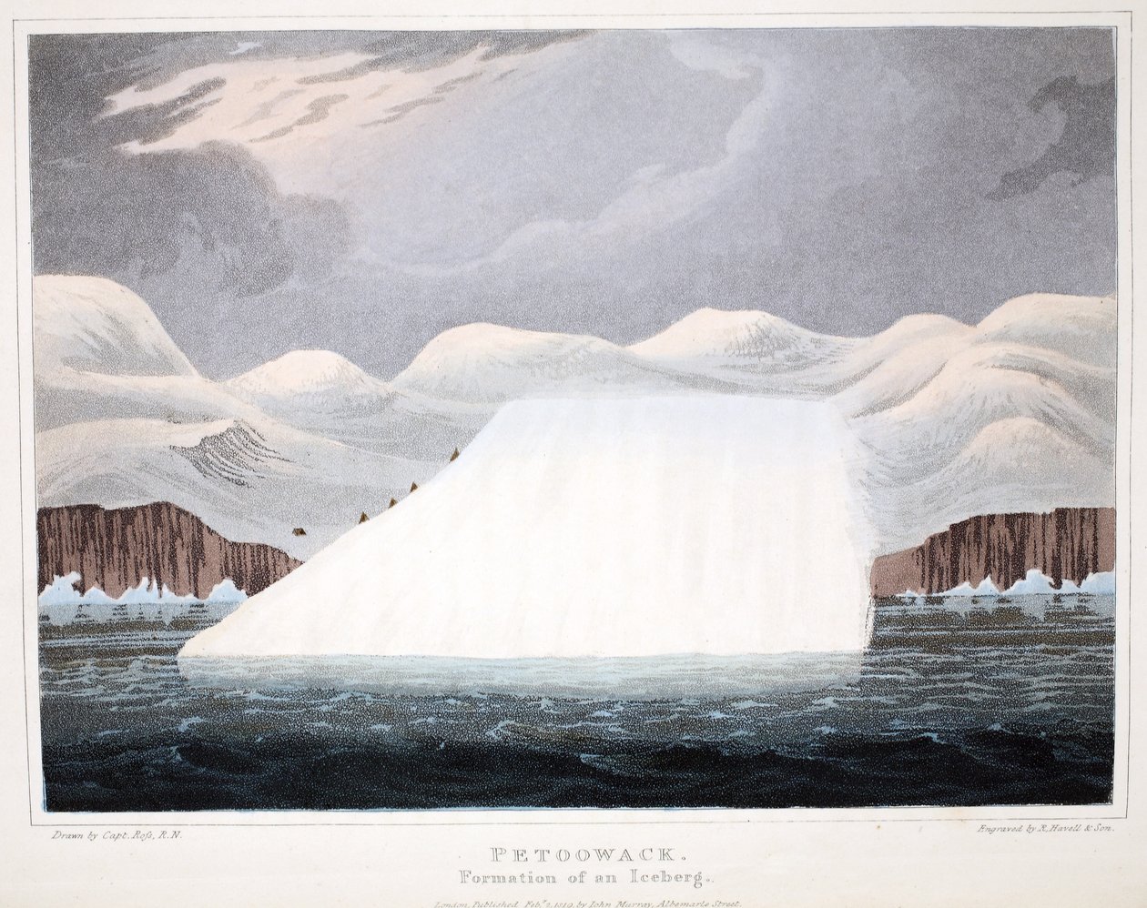 Petowacx ، تشكيل جبل جليدي ، رسم توضيحي من "رحلة اكتشاف ..." ، 1819 (نقش يدوي) بواسطة جون روس