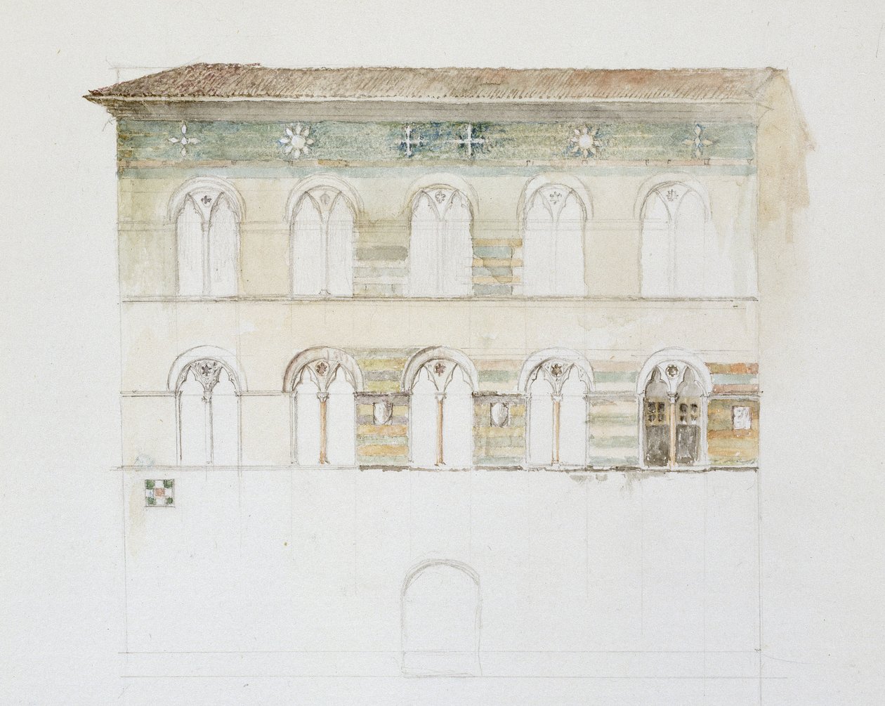 Palazzo Gambacorti ، بيزا ، 27-30 أبريل 1872 (ألوان مائية فوق الجرافيت على ورق منسوج) بواسطة جون روسكين