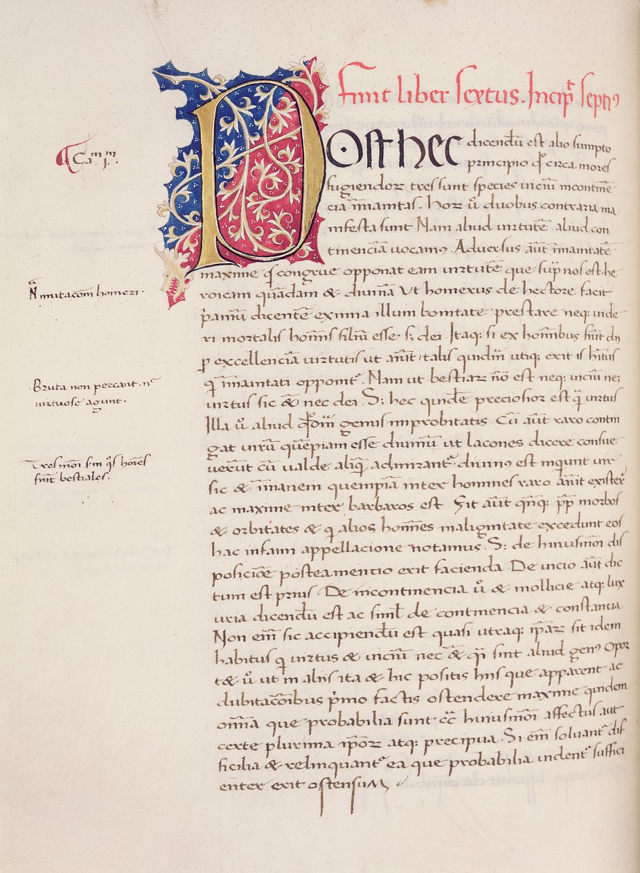 Ms.228 ، f.54v: صفحة من "أخلاقيات وسياسة نيكاستيني" لأرسطو ، 1452 بواسطة جون راسل