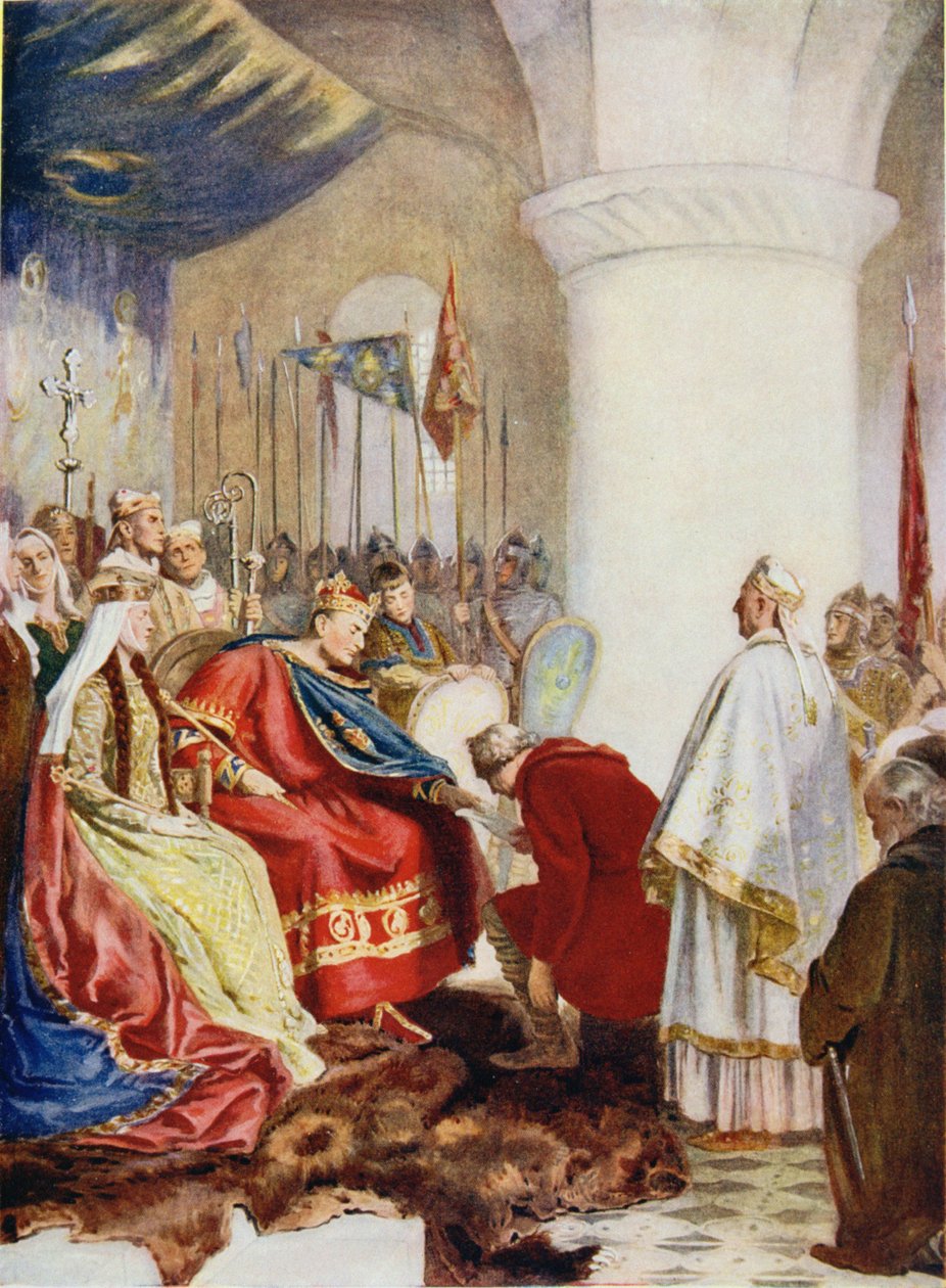 وليام (1027-1087) يمنح ميثاقًا لمدينة لندن ، صورة توضيحية من "قصة هتشنسون عن الأمة البريطانية" بواسطة جون سيمور لوكاس