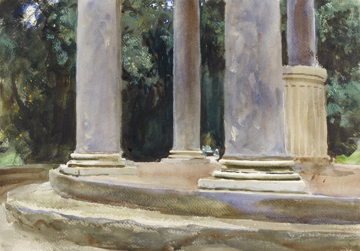منظر بين أعمدة Tempietto (ألوان مائية ولمسات لون الجسم فوق المؤشرات في الجرافيت على ورق خشن) بواسطة جون سينغر سارجنت