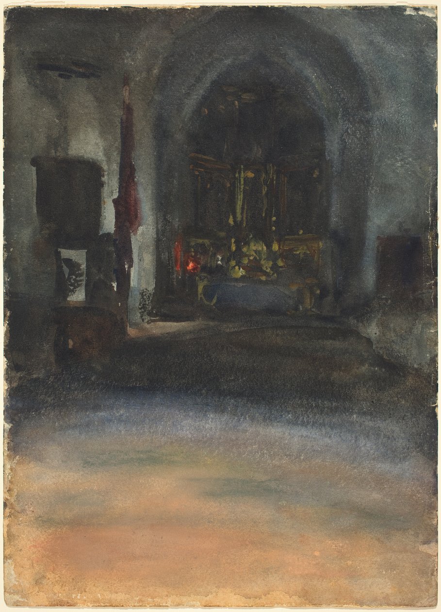 الكنيسة الإسبانية الداخلية ، c.1880 (ألوان مائية على ورق منسوج) بواسطة جون سينغر سارجنت
