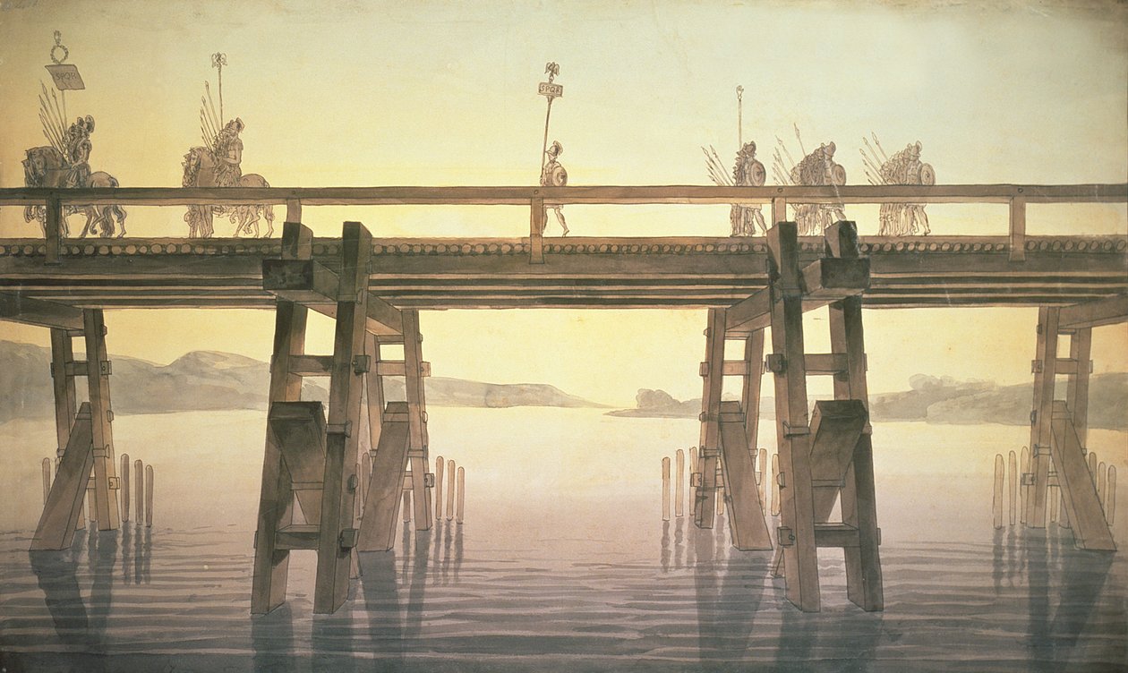 Ponte di Cesare ، 1814 (قلم وحبر مع مرحاض على ورق) بواسطة جون سوان