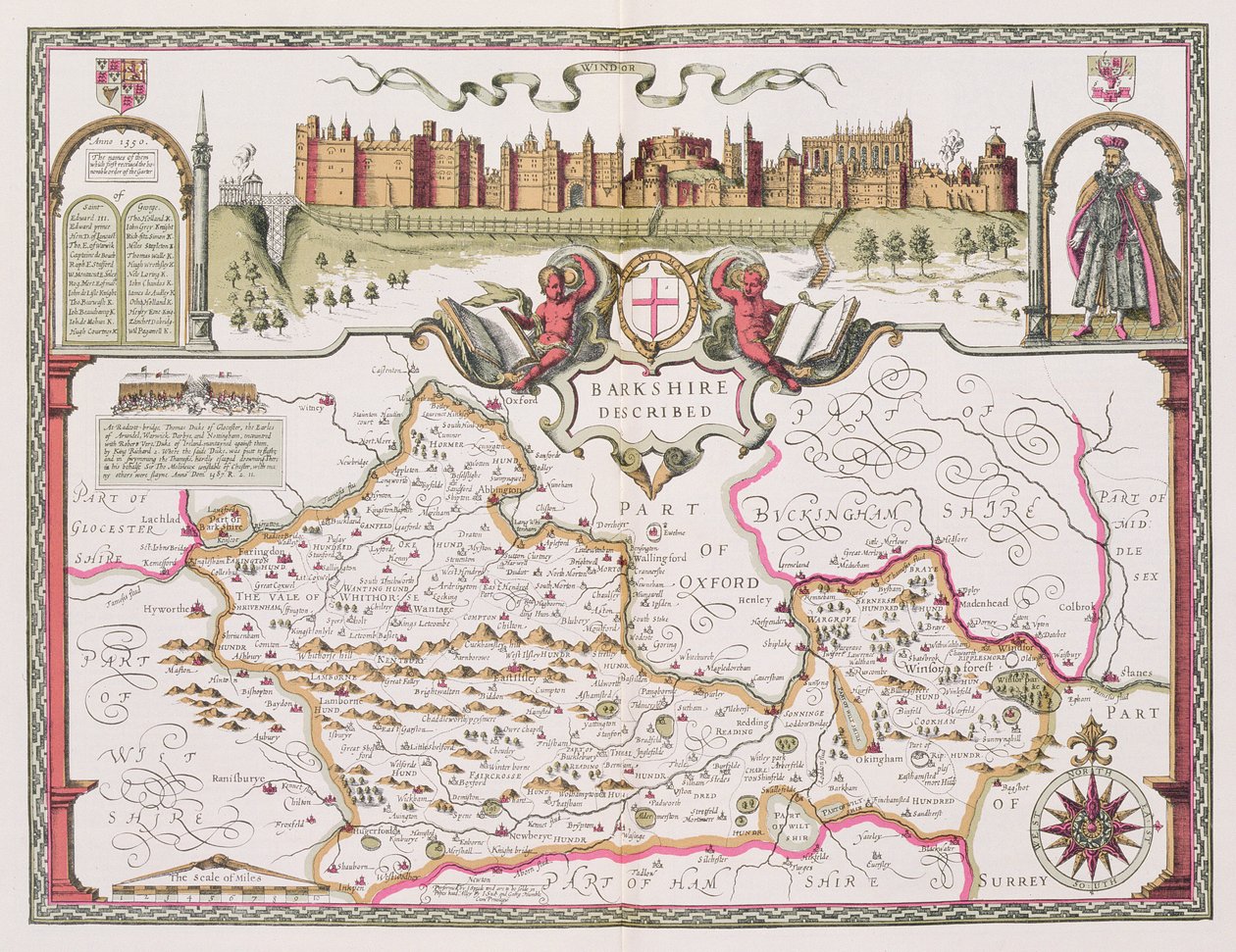 بيركشاير ، نقشها جودوكوس هونديوس (1563-1612) من مسرح جون سبيد لإمبراطورية بريطانيا العظمى ، حانة. بواسطة John Sudbury و George Humble ، 1611-12 (نقش نحاسي ملون باليد) بواسطة جون سبيد