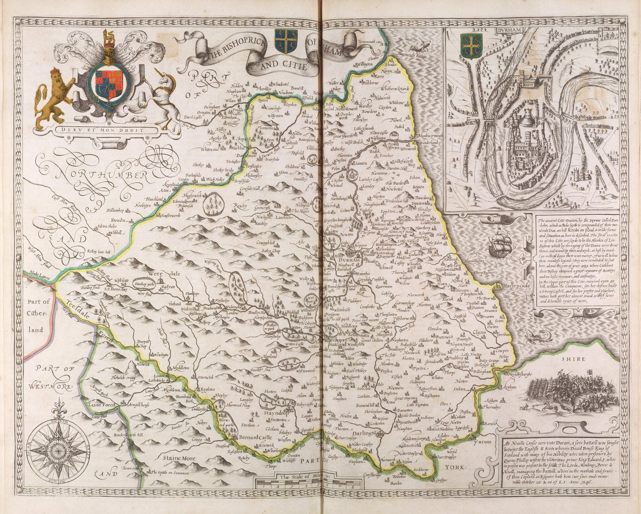 الأسقف ومدينة دورهام ، من "مسرح إمبراطورية بريطانيا العظمى" ، 1611-12 بواسطة جون سبيد