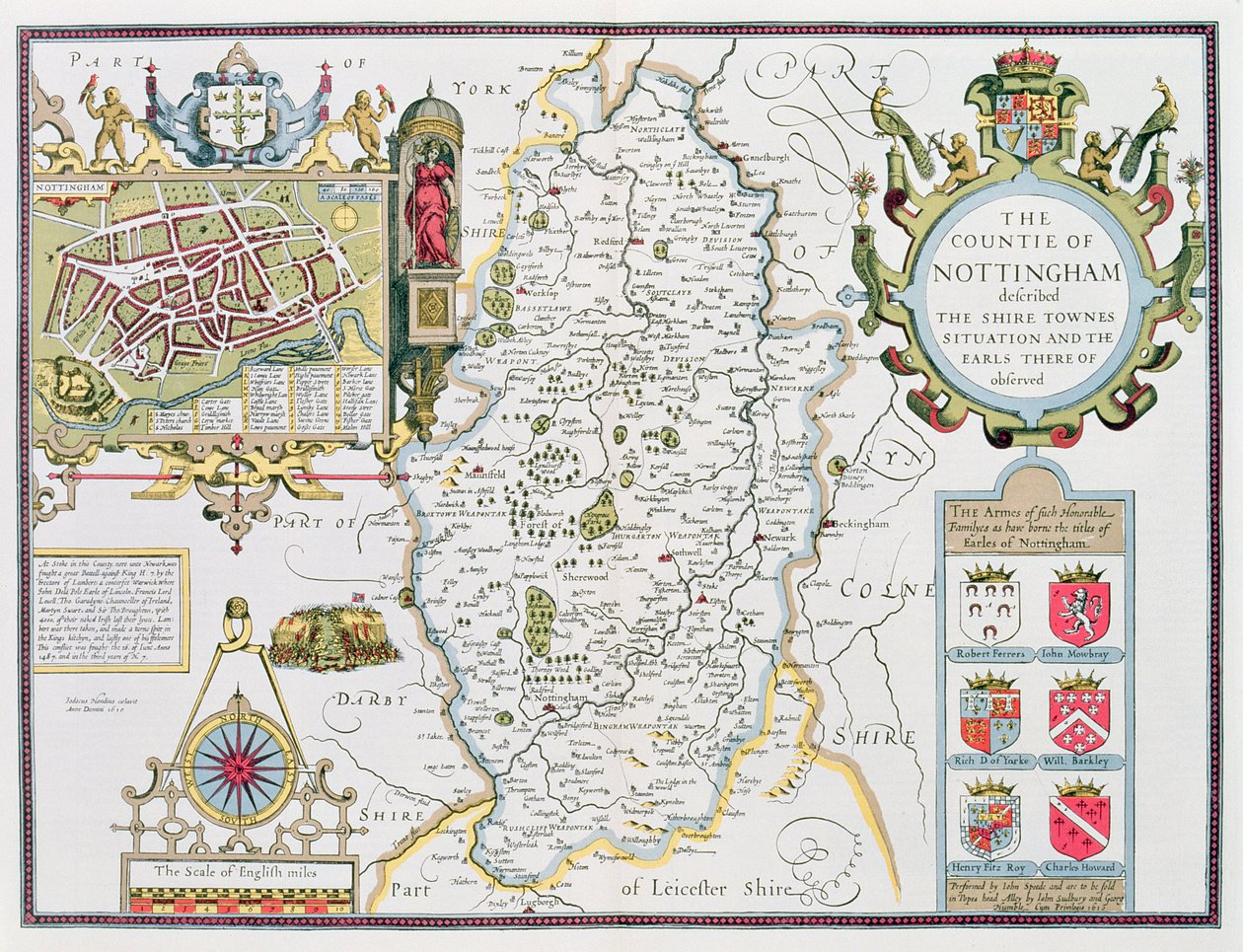كونتي نوتينغهام ، نقشها جودوكوس هونديوس (1563-1612) من "مسرح إمبراطورية بريطانيا العظمى" ، جون. بقلم جون سودبوري وجورج همبل ، 1611-12 (المهندس النحاسي الملون يدويًا بواسطة جون سبيد