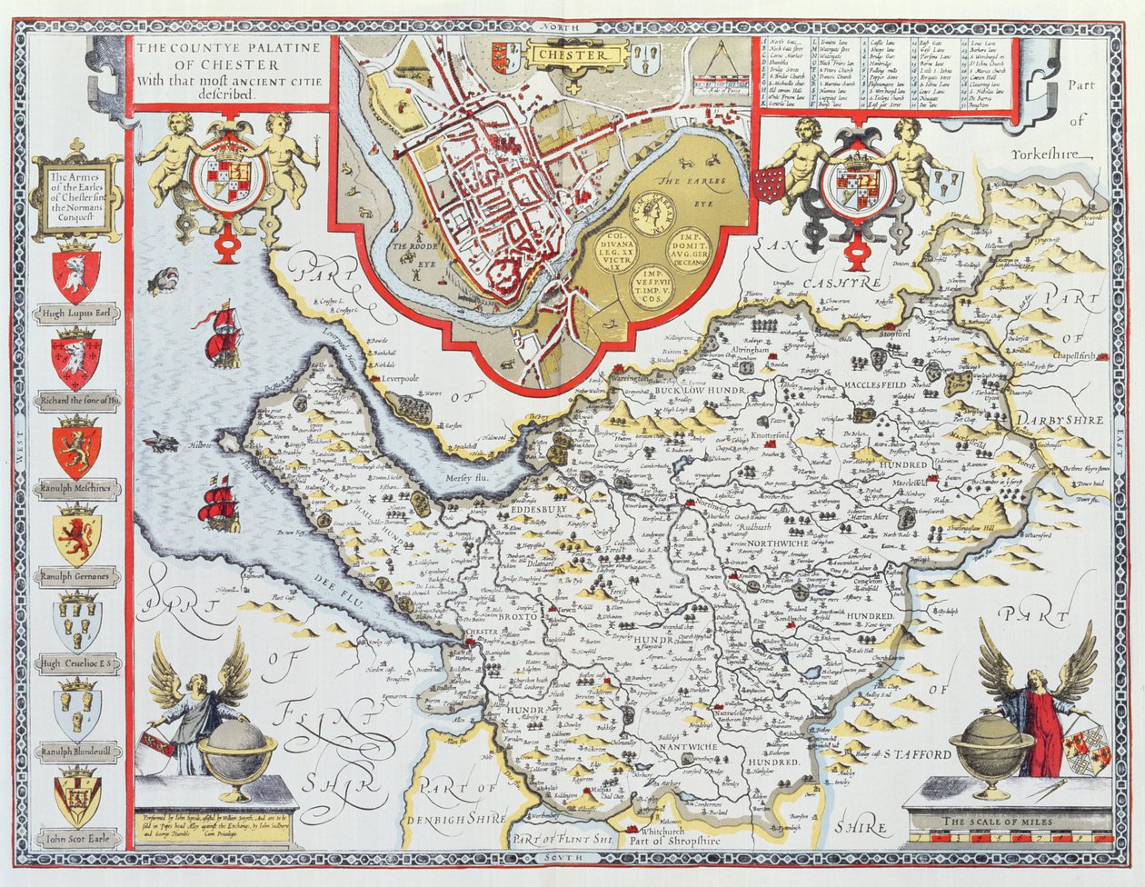 مقاطعة بلاتين في تشيستر ، نقشها جودوكوس هونديوس (1563-1612) من "مسرح إمبراطورية بريطانيا العظمى" ، جون. بقلم جون سودبوري وجورج همبل ، 1611-12 (شرطة ملونة بواسطة جون سبيد
