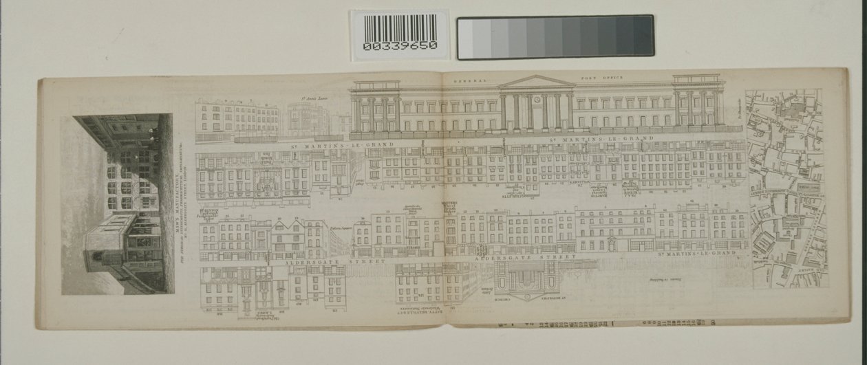 مناظر لسانت مارتن لو غراند ، مكتب البريد العام وشارع ألدرسجيت ، c.1838 بواسطة جون تاليس