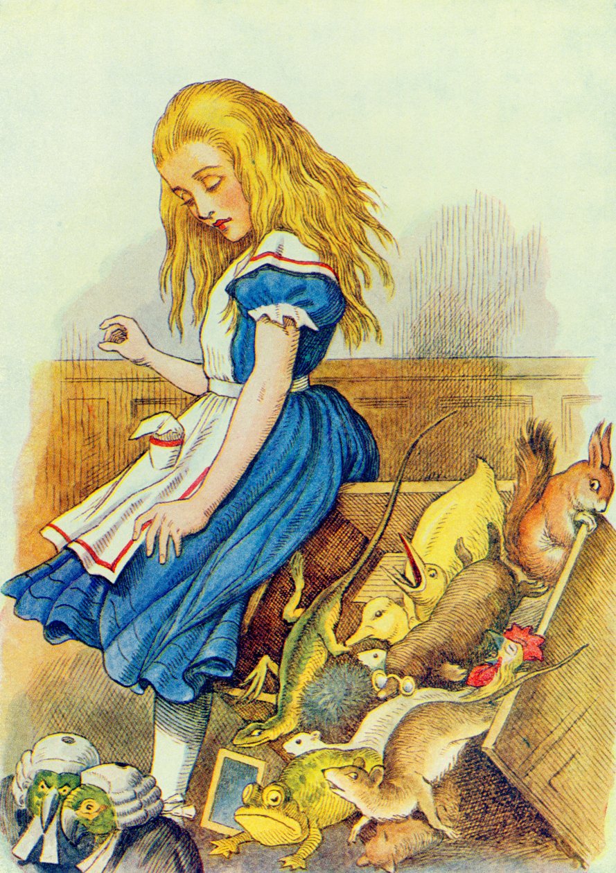 أليس تزعج لجنة التحكيم ، رسم توضيحي من "أليس في بلاد العجائب" بقلم لويس كارول (1832-9) بواسطة جون تينيل