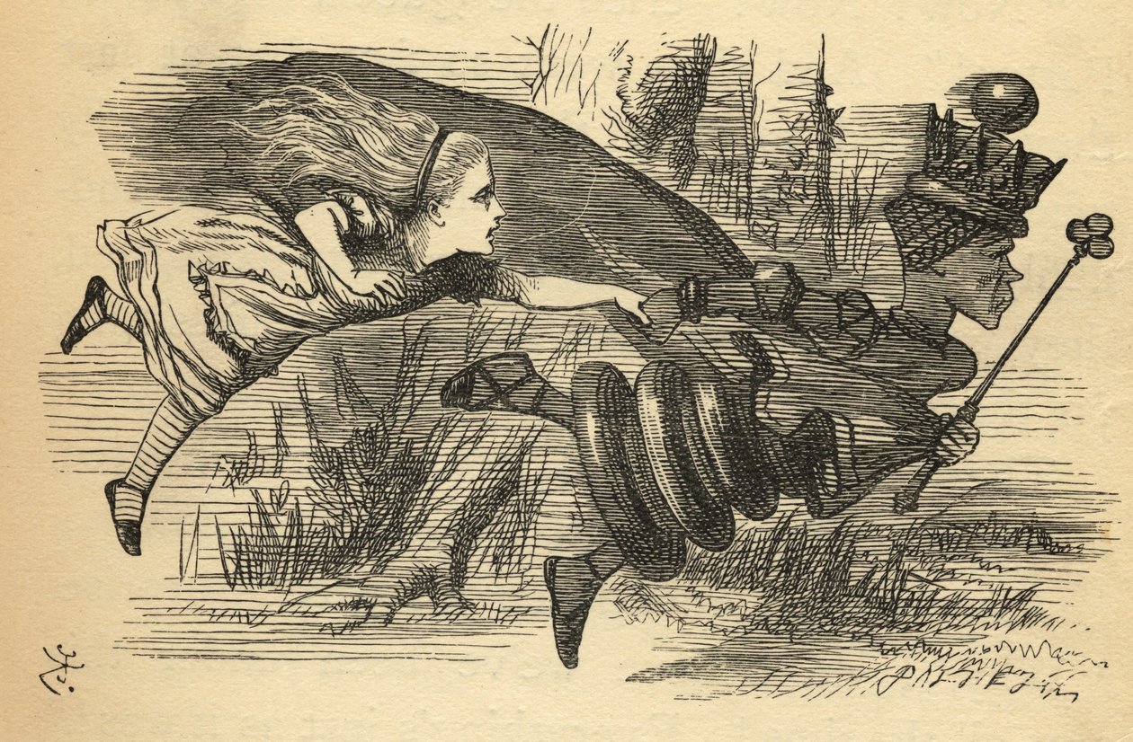 أليس والملكة الحمراء ، رسم توضيحي من "من خلال المرآة" بقلم لويس كارول (1832-1898) نشر لأول مرة عام 1871 بواسطة جون تينيل