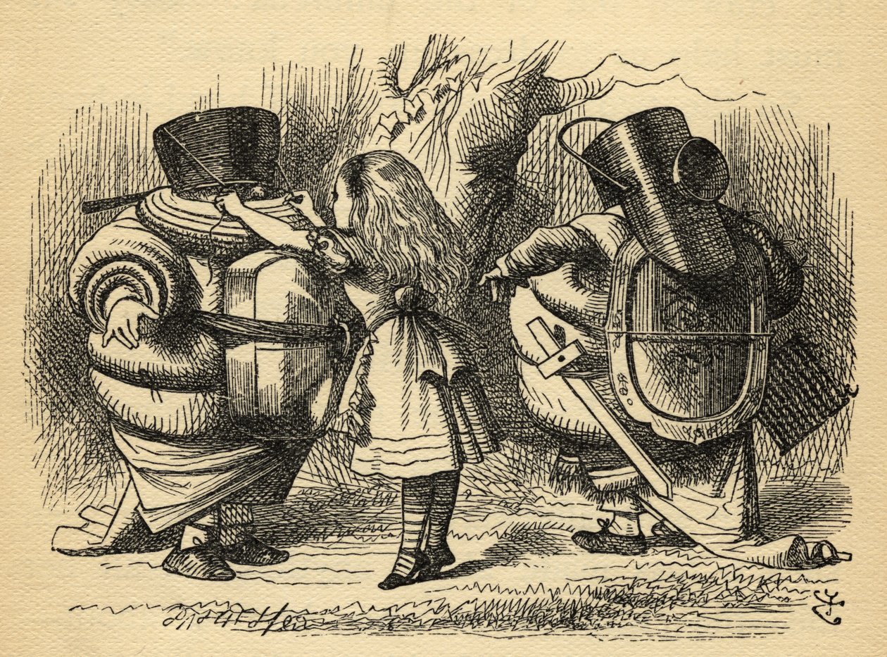 معركة راتل ، رسم توضيحي من "عبر المرآة" بقلم لويس كارول (1832-1898) نشر لأول مرة عام 1871 بواسطة جون تينيل