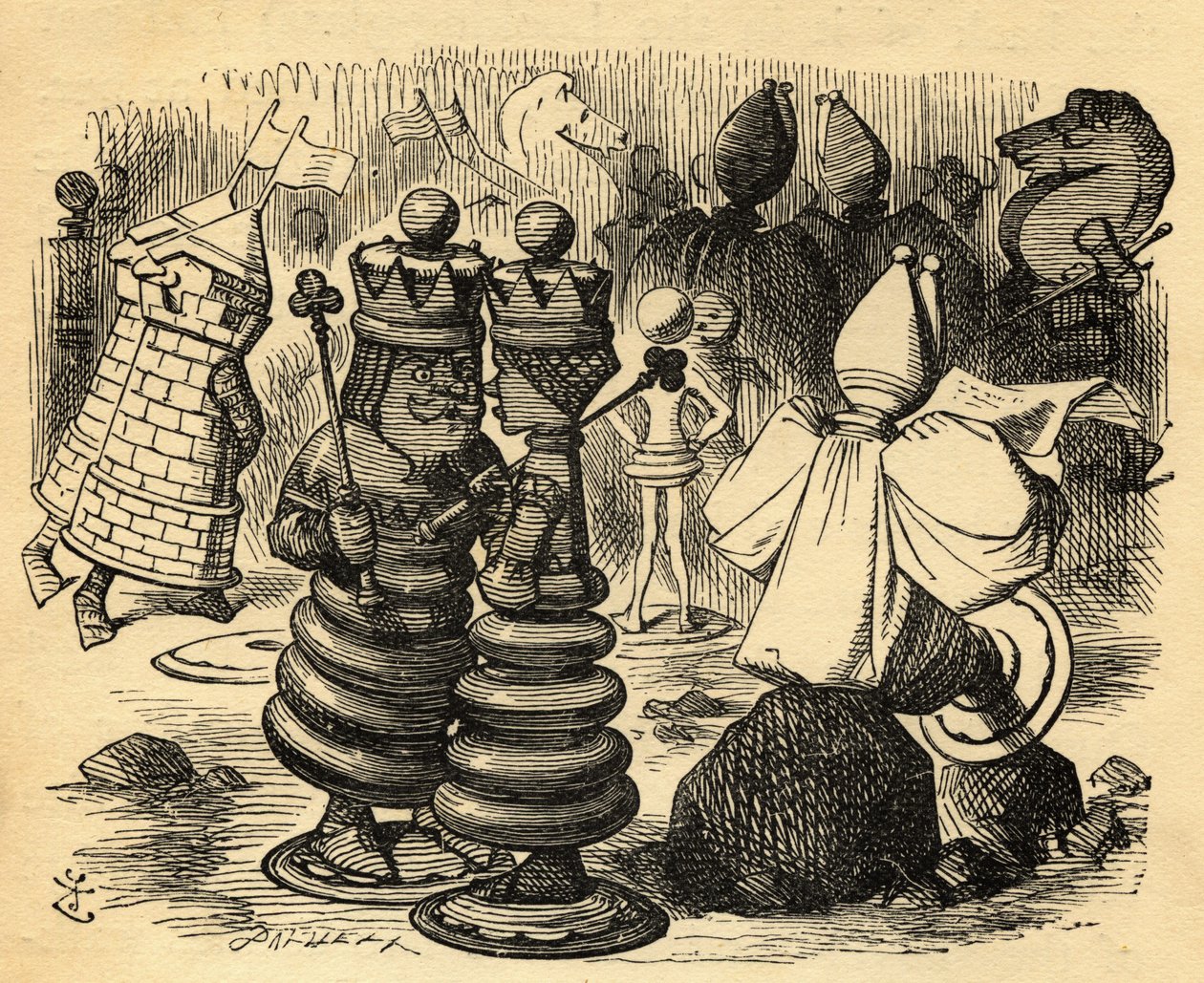 لاعبو الشطرنج ، رسم توضيحي من "من خلال المرآة" بقلم لويس كارول (1832-1898) نشر لأول مرة عام 1871 بواسطة جون تينيل