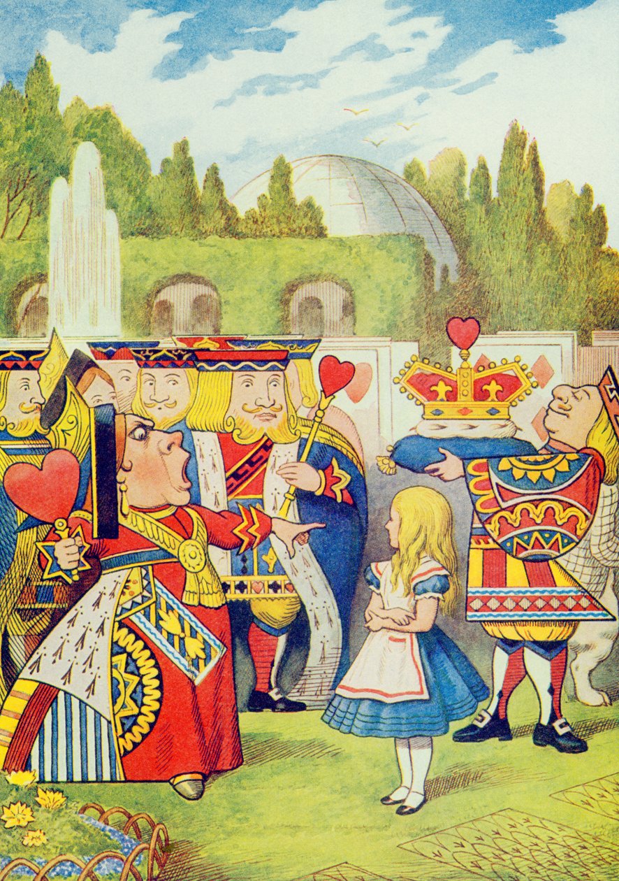 "لقد حان الملكة! وهي ليست غاضبة. ، توضيح من "أليس في بلاد العجائب" بقلم لويس كارول (1832-1898) بواسطة جون تينيل