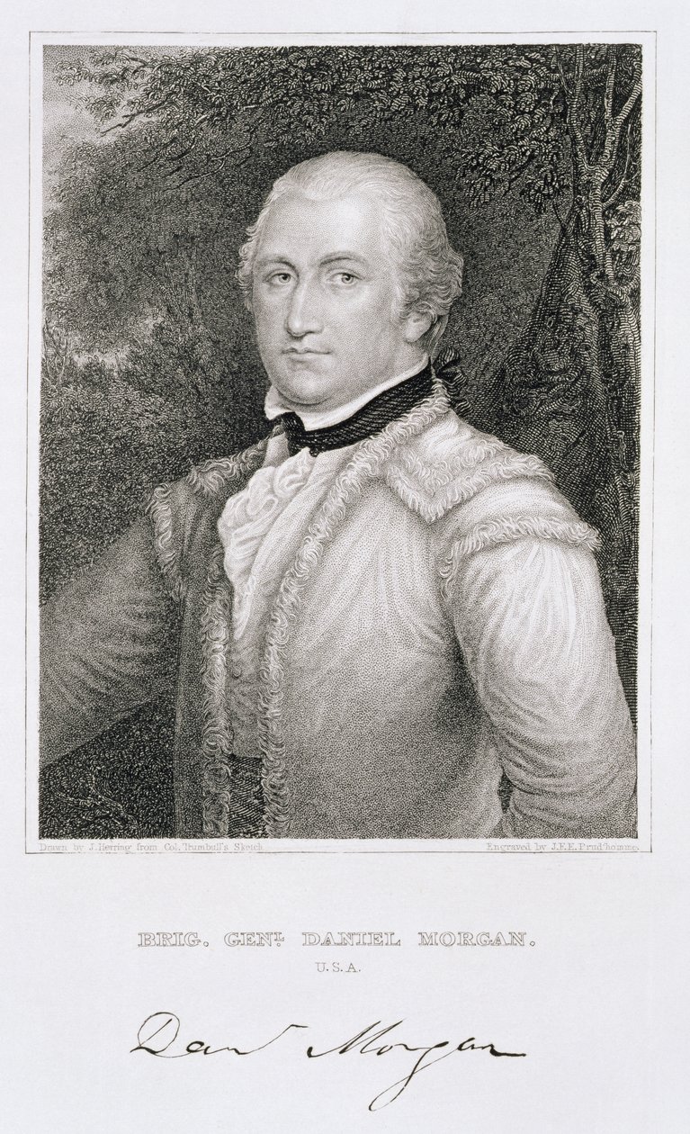 العميد دانيال مورغان (1736-1802) منقوش بواسطة جون فرانسيس يوجين برودهوم (1800-92) بعد رسم رسمه جيمس هيرينج (1794-1867) للرسم الأصلي بواسطة جون ترمبل
