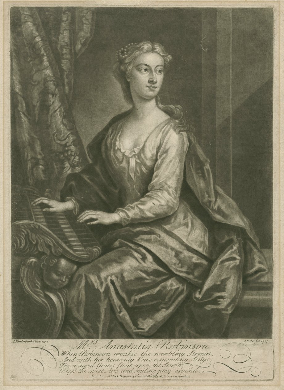 السيدة أناستاسيا روبنسون ، نقشها جون فابر الأصغر (c.1695-1756) ، 1727 (mezzotint) بواسطة جون فاندربانك