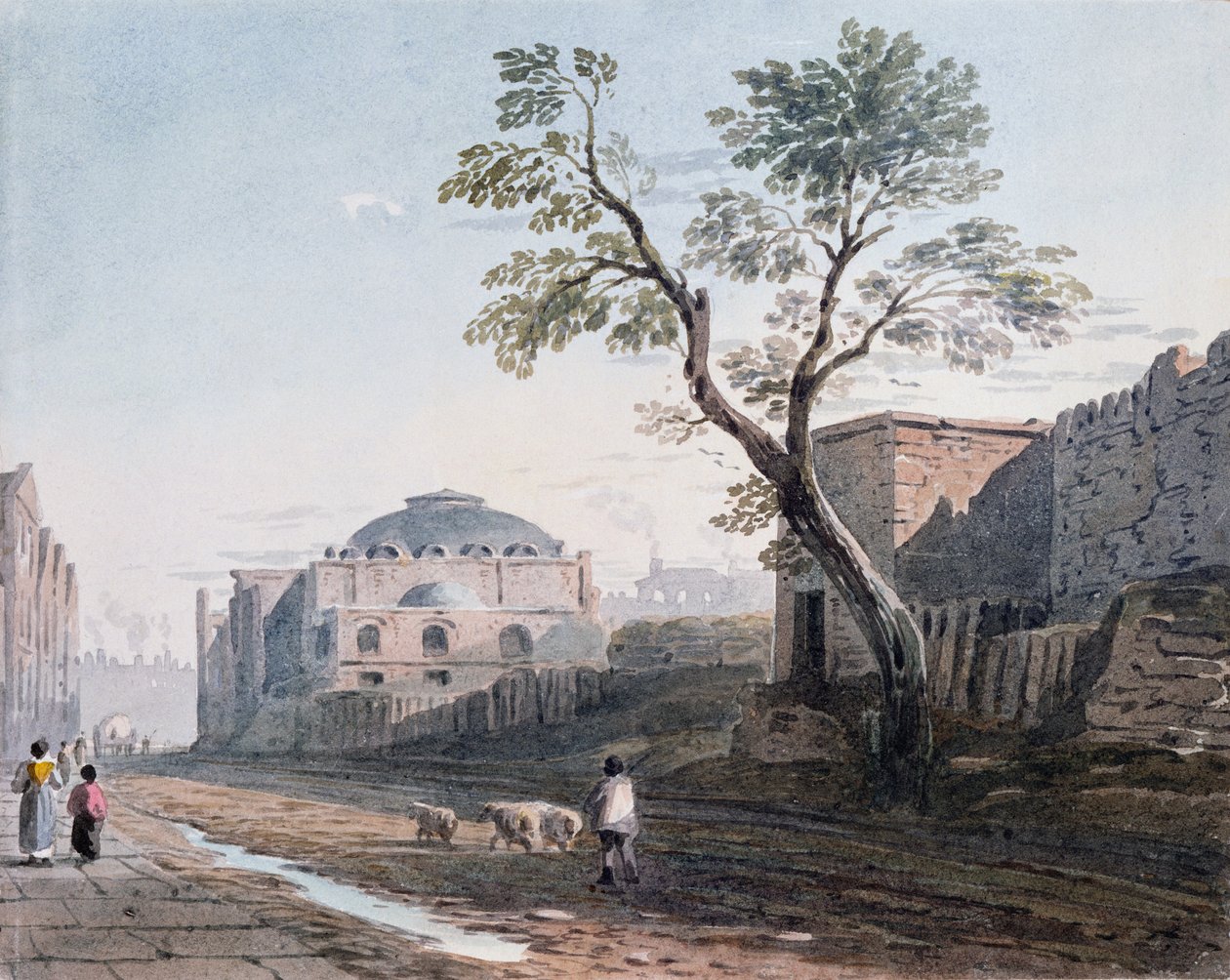 كنيسة سكوتش وبقايا جدار لندن ، 1818 بواسطة جون فارلي