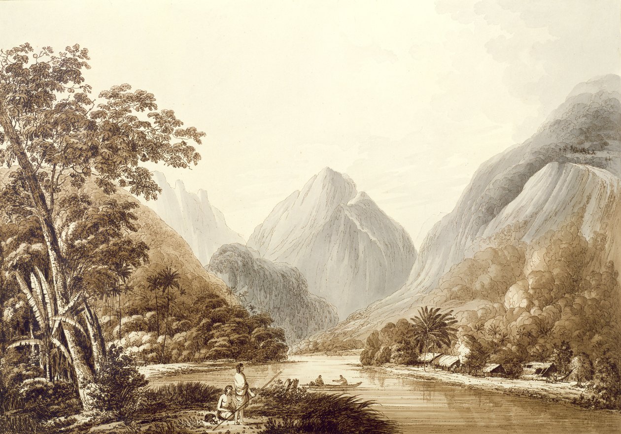 منظر في خليج أوهيتيبيها في جزيرة أوتاهيتي ، من "فيوز إن ساوز سيز" ، حانة. 1791 بواسطة جون ويبر
