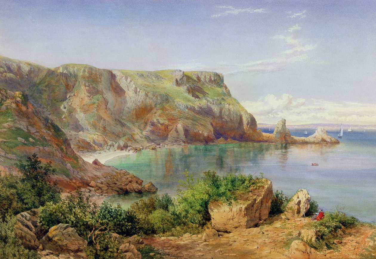 Ansty&39;s Cove ، Babbacombe ، Devon ، 1861 (قلم رصاص ومرحاض على ورق) بواسطة جون وليام سالتر