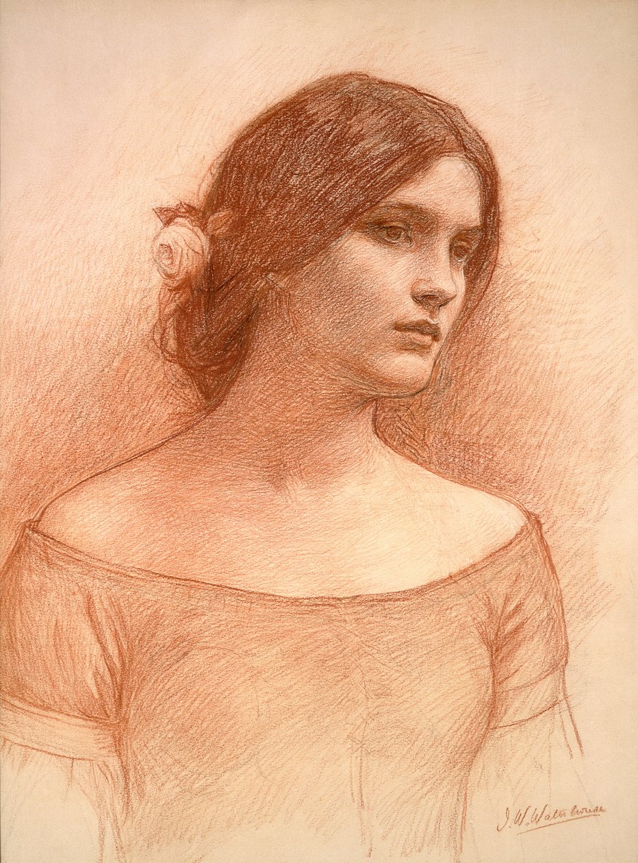 دراسة ل "السيدة كلير" ، c.1900 (الطباشير الأحمر على الورق) (انظر 55018) بواسطة جون وليام ووترهاوس