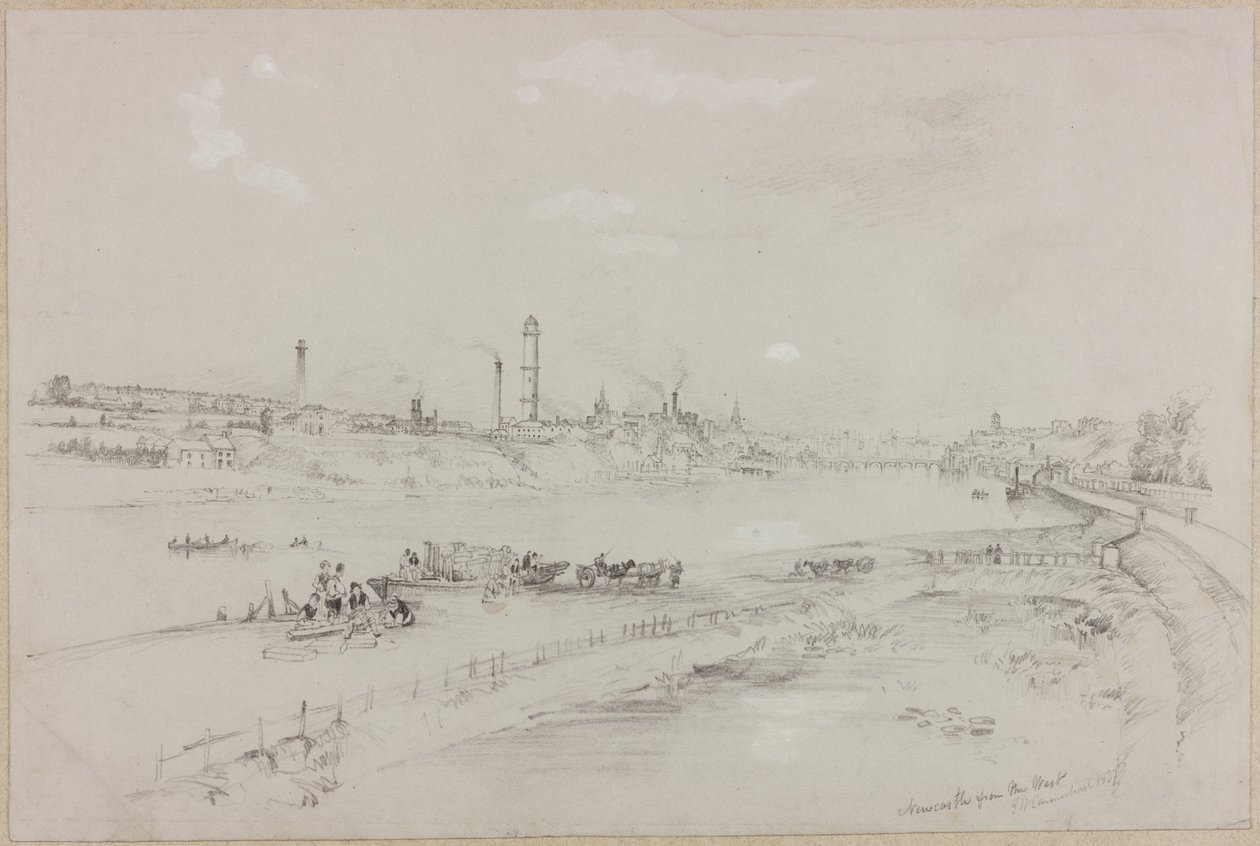 نيوكاسل أبون تاين من الغرب ، 1837 (قبل الميلاد وقلم رصاص على ورق) بواسطة جون ويلسون كارمايكل