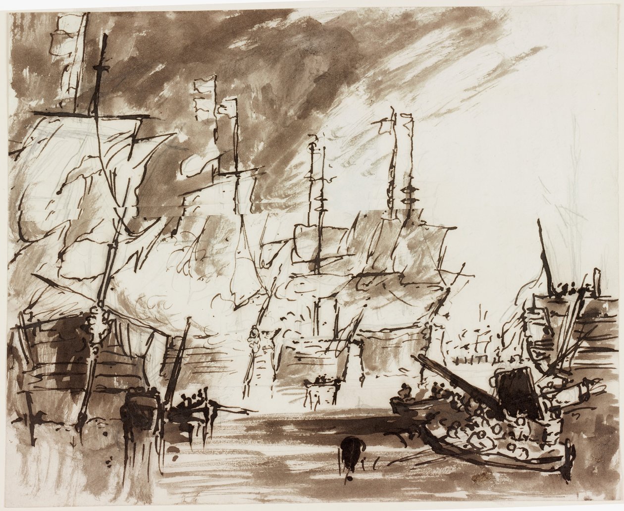 دراسة لرسم معركة كيب سانت فنسنت (حبر (غسل) وقلم وحبر وقلم رصاص على ورق) بواسطة جون ويلسون كارمايكل