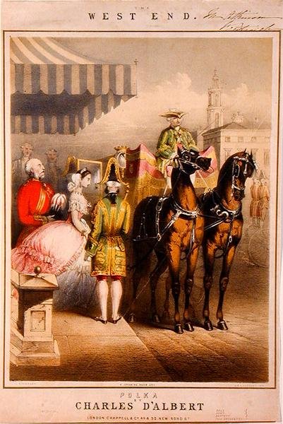 يوم غرفة الرسم ، غطاء موسيقي لـ 'West End Polka' ، محفور بواسطة M & N Hanhart ، حوالي 1860 (لون ليثو) بواسطة جون (بعد) براندارد