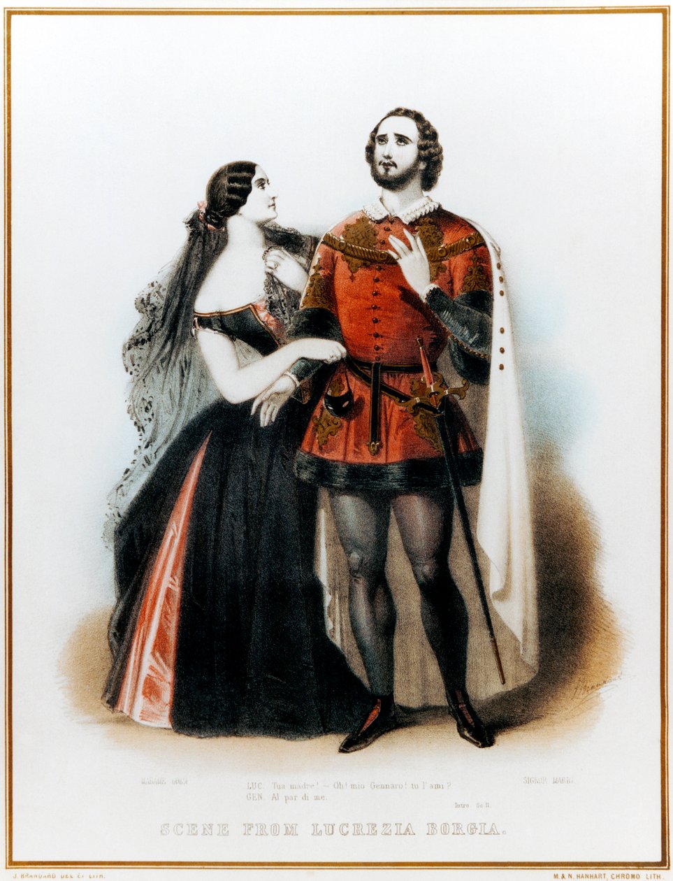 أوبرا Gaetano Donizetti Lucrezia Borgia - مقدمة للمشهد الثاني مع ماريو (التينور الإيطالي: 1810-1883) وجريسي (1811-1869) في لندن ، إنتاج مسرحي HM ، 6 يونيو 1839 بواسطة جون (بعد) براندارد