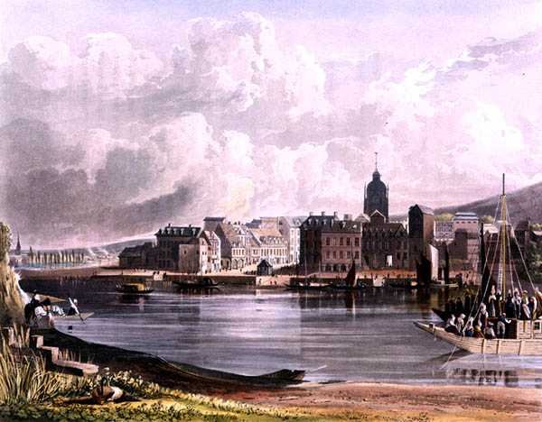 Elbeuf ، من "مناظر على نهر السين" ، نقش بواسطة دانيال هافيل (1785-1826) نشره آر. أكرمان (1764-1834) 1821 (حجر ملون) بواسطة جون (بعد) جيندال
