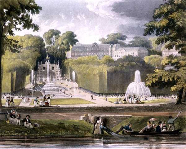 سانت كلاود ، من "مناظر على نهر السين" ، نقشها دانيال هافيل (1785-1826) نشره آر. أكرمان (1764-1834) 1821 (ليثو ملون) بواسطة جون (بعد) جيندال