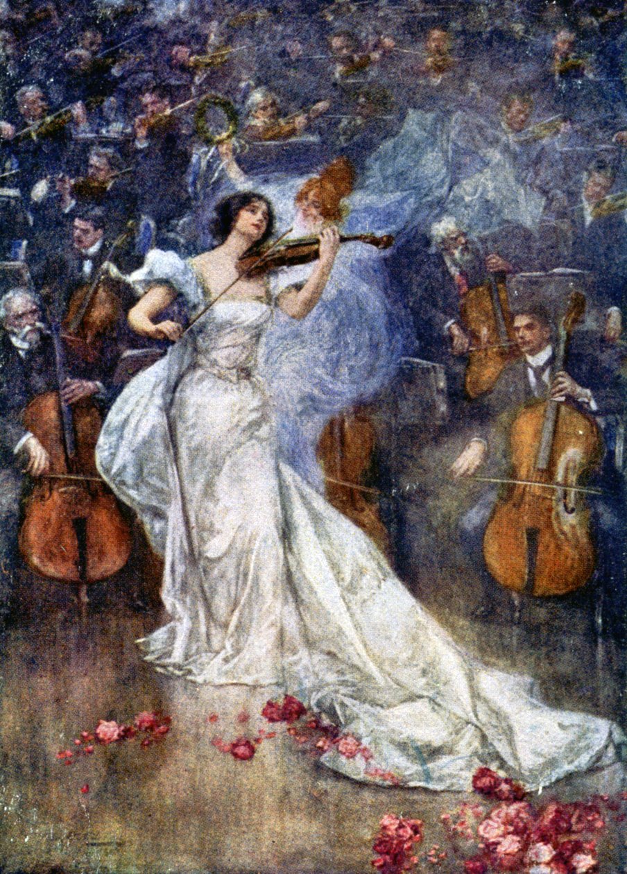 موسيقى. كونشرتو الكمان. رسم توضيحي لـ Gulich ، جمهورية التشيك ، حوالي 1900 (بطاقة بريدية) بواسطة جون (بعد) جوليش
