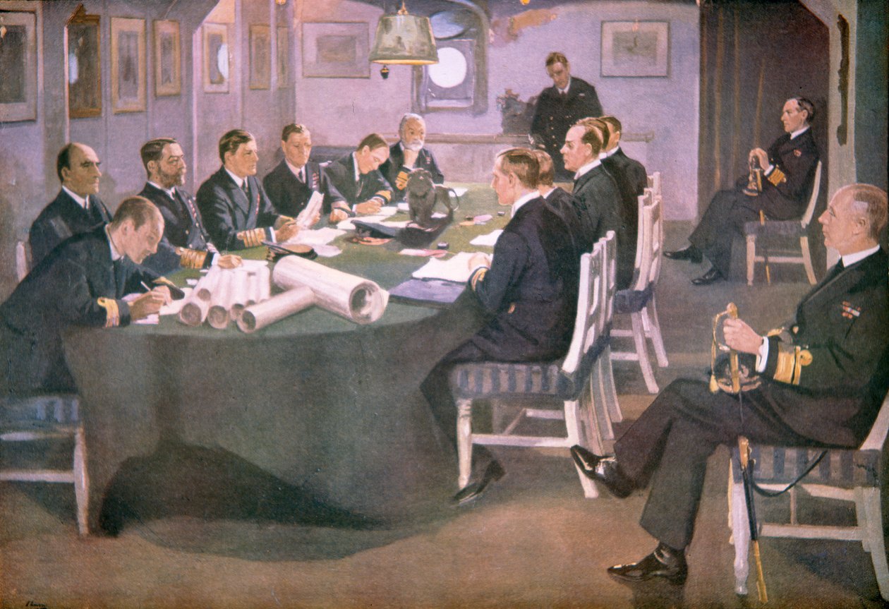 Admiral Sir David Beatty reads the terms of the Armistice to the German Delegates on board HMS Queen Elizabeth at Rosyth بواسطة جون (بعد) لافري
