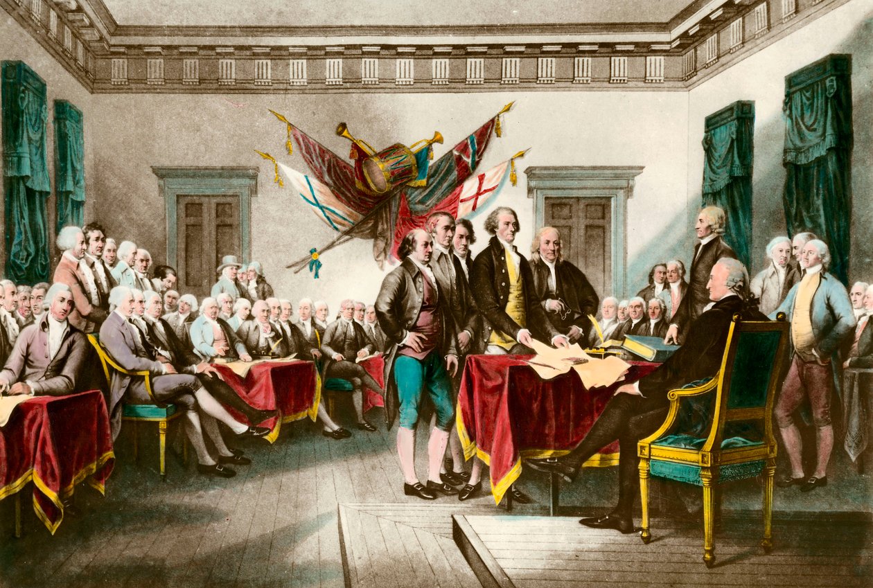 توقيع إعلان استقلال الولايات المتحدة عام 1776 نقش بعد لوحة جون ترمبل (1756-1843) 1783 مجموعة خاصة بواسطة جون (بعد) ترمبل