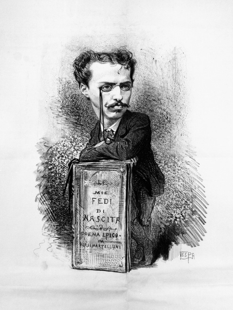 صورة كاريكاتورية لفيليس كارلو إيمانويل كافالوتي (1842-1898) ، شاعر إيطالي ، كاتب مسرحي ، يساري ، صحفي مناهض للملكية ، وطني وزعيم سياسي ، نقش بواسطة والتر تشارلز ميلز