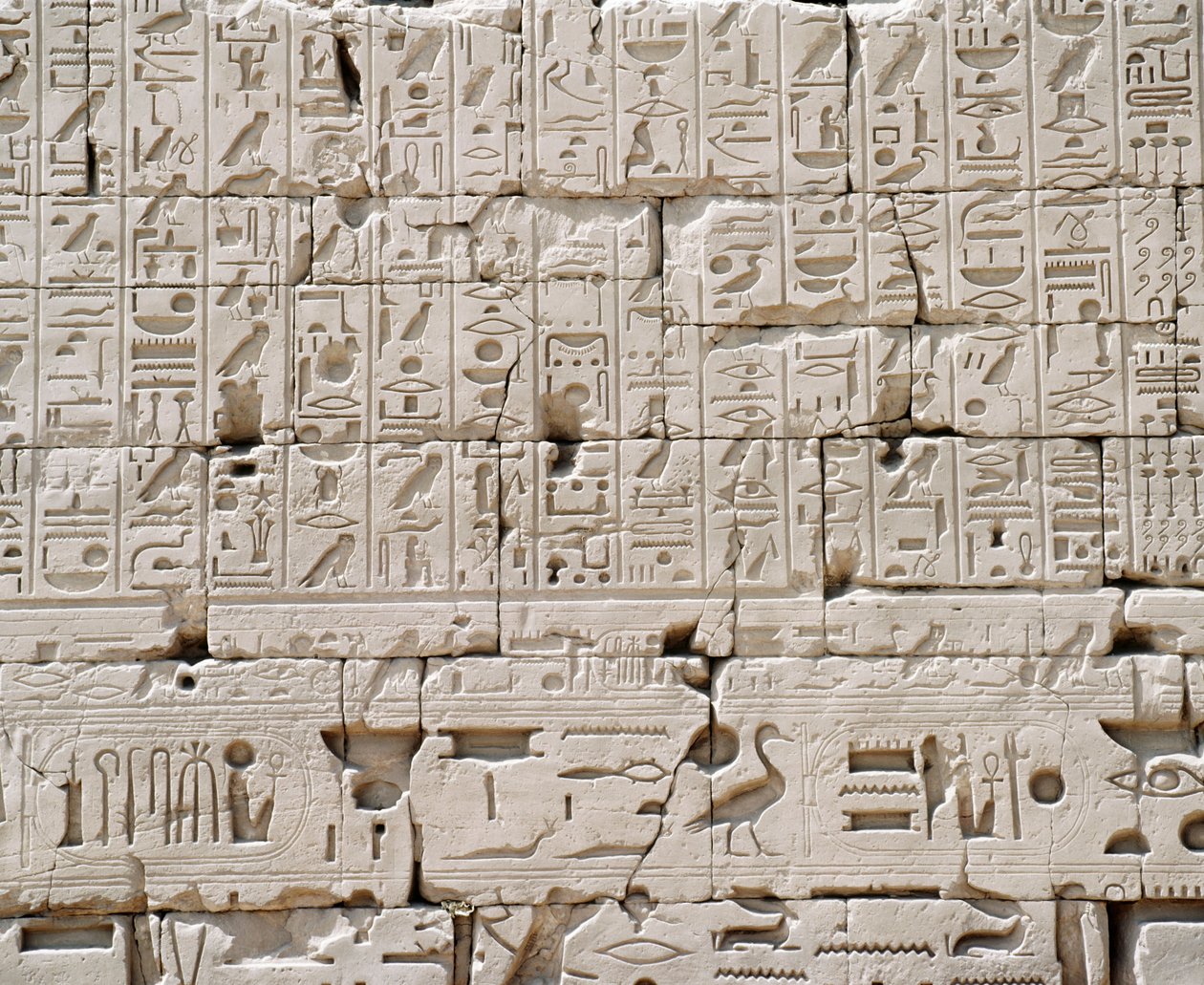 مصر، محافظة الأقصر، الكرنك، معبد آمون الكبير، قاعة الأعمدة العظيمة، تفاصيل الجدار الخارجي بواسطة والتر تشارلز ميلز