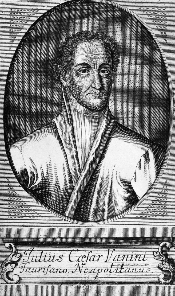 صورة لوسيليو فانيني ، المعروف باسم جوليو سيزار فانيني (1585-1619) ، الفيلسوف الإيطالي والطبيب والمفكر الحر الذي كان من أوائل الممثلين المهمين للحرية الفكرية والنقش بواسطة والتر تشارلز ميلز