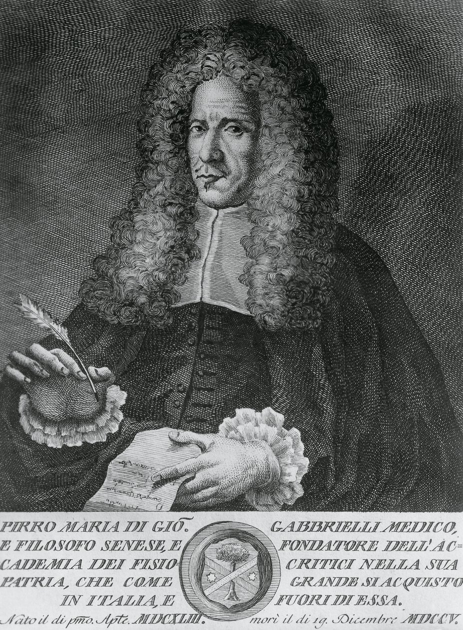 صورة لبيرو ماريا غابرييللي (1643-1705) ، الفيلسوف الإيطالي ، وأستاذ الطب النظري وعلم النبات ، نقش بواسطة كوزيمو زوتشي (نشط 1740-كاليفورنيا 1787) بواسطة والتر تشارلز ميلز