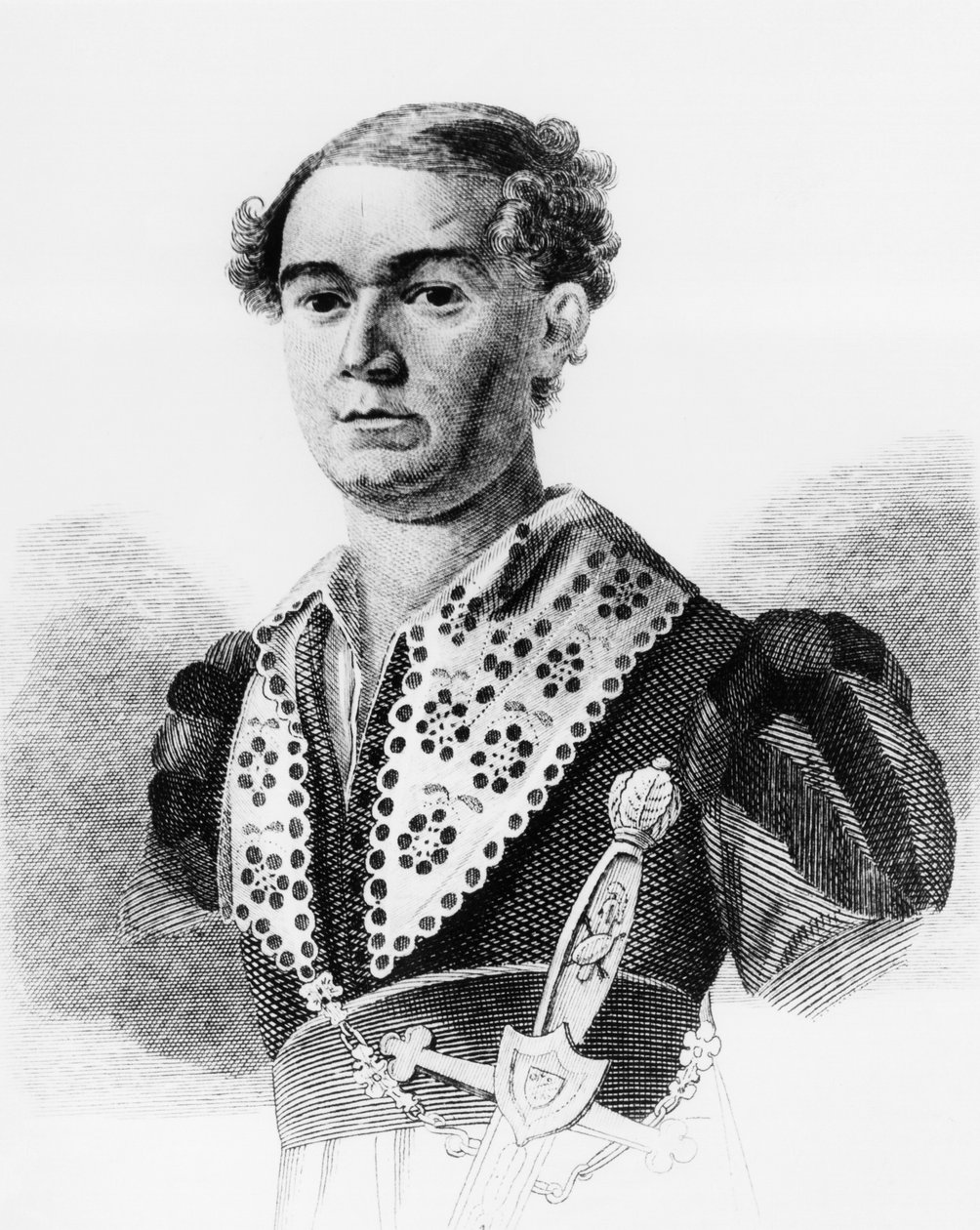 صورة فاسيلي أندريفيتش كاراتيجين (1802-1853) ، الممثل الروسي ، نقش من روسكايا تاليا ، مختارات من قبل فادي فينيديكتوفيتش بولغارين ، نُشرت عام 1825 بواسطة والتر تشارلز ميلز