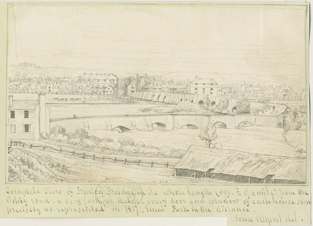 جسر ومدينة بيرتون أبون ترينت: رسم بالقلم ، 1817 بواسطة جون ألبورت