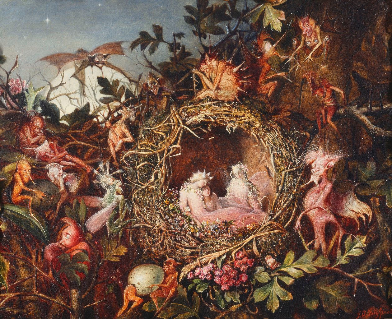 الجنيات في عش الطيور ، c.1860 بواسطة جون أنستر فيتزجيرالد
