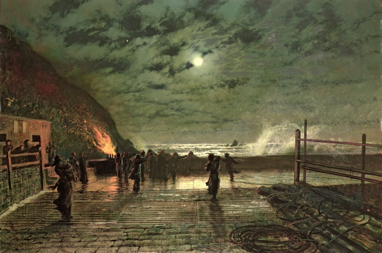 In Peril (The Harbour Flare) 1879 (زيت على قماش) بواسطة جون اتكينسون جريمساو