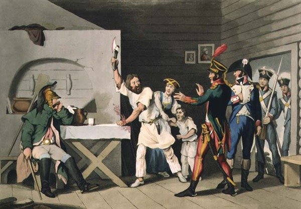 الولاء والبطولة الروسية: فلاح سمولينسك ، نقش بواسطة جون هيفيسايد كلارك (1771-1863) وماثيو دوبورج (1813-20) من "الحكايات التاريخية والعسكرية والبحرية" ، حانة. بواسطة إدوارد أورم (1774 - 1820) 1816 (أكواتينت) بواسطة جون أوغسطس (بعد) أتكينسون