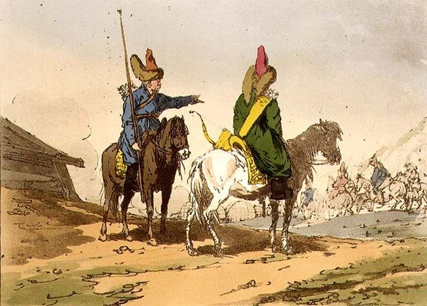 Baschkirs ، اللوحة 8 من المجلد الأول من "العادات والتقاليد والتسلية للروس" ، محفور بواسطة الفنان ، حانة. 1803 (أكواتينت) بواسطة جون أوغستوس أتكينسون