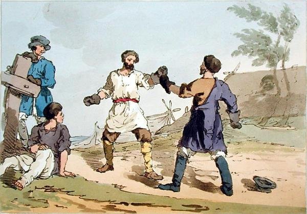 الملاكمة ، محفوراً من قبل الفنان ، نشر عام 1804 (لون ليثو) بواسطة جون أوغستوس أتكينسون