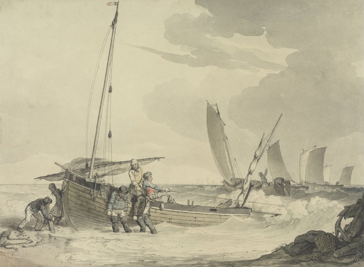 صياد يخرج إلى البحر ، c.1810 (مرحاض بالقلم والحبر على الورق) بواسطة جون أوغستوس أتكينسون
